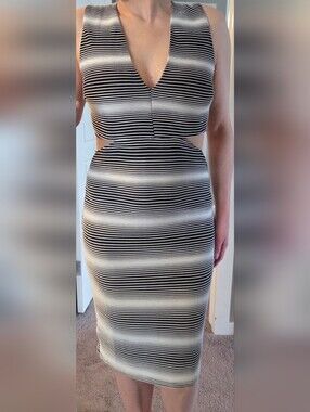 NWOT Mustard Seed Black & White Striped Cutout Bodycon Dress Size Large